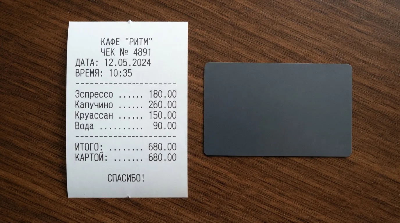 Чек и карта на столике в кафе