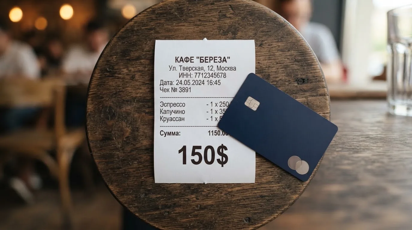 Чек и карта на столике в кафе